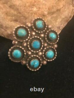 Native American Sterling Silver Kingman Cluster Turquoise Navajo Pin Gift 8017