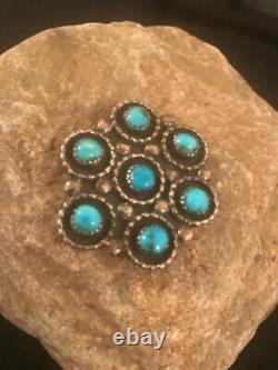 Native American Sterling Silver Kingman Cluster Turquoise Navajo Pin Gift 8017