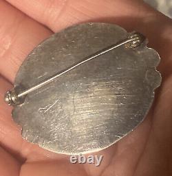 Native American Sterling Silver Moss Agate Brooch Pin Rare
