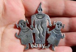 Native American Sterling Silver Mudhead Kachina Brooch Pin 1-7/8