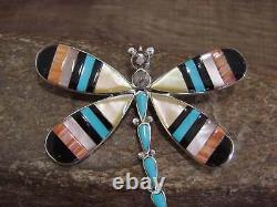 Native American Sterling Silver & Multi Stone Inlay Dragonfly Pendant Pin by