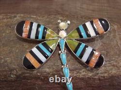 Native American Sterling Silver & Multi Stone Inlay Dragonfly Pendant Pin by