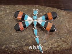 Native American Sterling Silver & Multi Stone Inlay Dragonfly Pendant Pin by