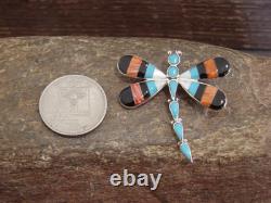 Native American Sterling Silver & Multi Stone Inlay Dragonfly Pendant Pin by