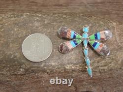 Native American Sterling Silver & Multi Stone Inlay Dragonfly Pendant Pin by