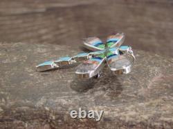 Native American Sterling Silver & Multi Stone Inlay Dragonfly Pendant Pin by