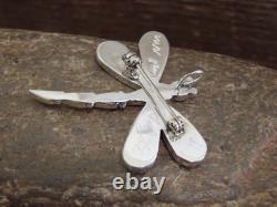 Native American Sterling Silver & Multi Stone Inlay Dragonfly Pendant Pin by