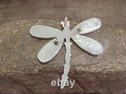 Native American Sterling Silver & Multi Stone Inlay Dragonfly Pendant Pin by