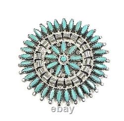 Native American Sterling Silver Navajo Handmade Turquoise Cluster Pin/ Pendent