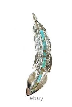 Native American Sterling Silver Navajo Handmade Turquoise Feather Pin/pendant