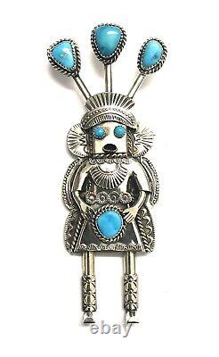 Native American Sterling Silver Navajo Handmade Turquoise Katchina Pin
