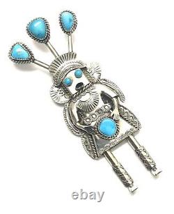 Native American Sterling Silver Navajo Handmade Turquoise Katchina Pin