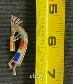 Native American Sterling Silver Navajo Stone Inlay Kokopelli Pendant Pin Signed