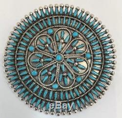 Native American Sterling Silver Needle Point Turquoise Zuni Pin Pendant