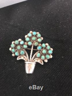 Native American Sterling Silver Old Pawn Turquoise Pin