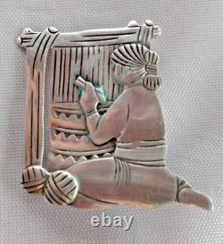 Native American Sterling Silver Pendant Pin SIGNED Lambert Perry Woman Weaver