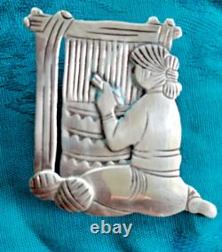 Native American Sterling Silver Pendant Pin SIGNED Lambert Perry Woman Weaver