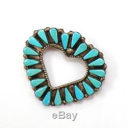 Native American Sterling Silver Petit Point Turquoise Heart Pendant Pin LDL9