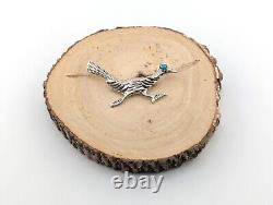 Native American Sterling Silver Roadrunner Turquoise Pin Navajo Jewelry