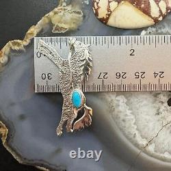 Native American Sterling Silver Sleeping Beauty Turquoise Galloping Horse Brooch
