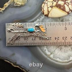 Native American Sterling Silver Sleeping Beauty Turquoise Galloping Horse Brooch