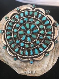 Native American Sterling Silver Turquoise Cluster Pin Gift 2.5