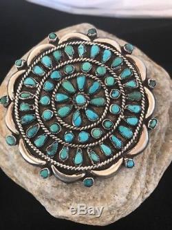 Native American Sterling Silver Turquoise Cluster Pin Gift 2.5