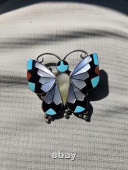 Native American Sterling Silver Turquoise Inlay Butterfly Pin