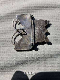 Native American Sterling Silver Turquoise Inlay Butterfly Pin
