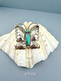 Native American Sterling Silver Turquoise Navajo Butterfly Brooch Pin RANDY BOYD