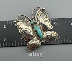 Native American Sterling Silver Turquoise Navajo Butterfly Brooch Pin RANDY BOYD