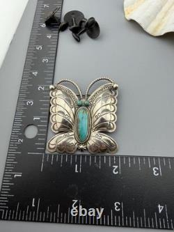 Native American Sterling Silver Turquoise Navajo Butterfly Brooch Pin RANDY BOYD