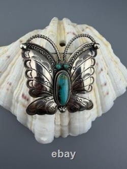 Native American Sterling Silver Turquoise Navajo Butterfly Brooch Pin RANDY BOYD