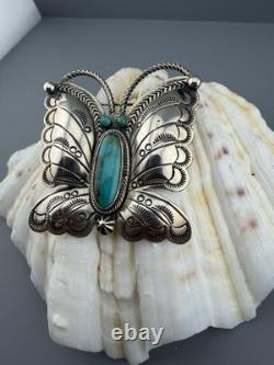 Native American Sterling Silver Turquoise Navajo Butterfly Brooch Pin RANDY BOYD