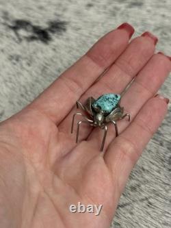 Native American Sterling Silver Turquoise Nugget Beetle Spider Bug Pin Brooch