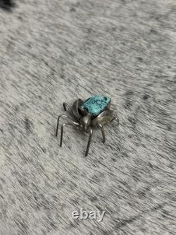Native American Sterling Silver Turquoise Nugget Beetle Spider Bug Pin Brooch