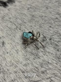 Native American Sterling Silver Turquoise Nugget Beetle Spider Bug Pin Brooch