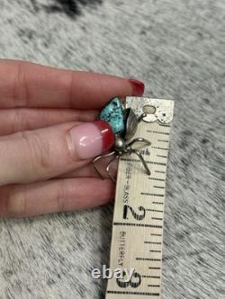 Native American Sterling Silver Turquoise Nugget Beetle Spider Bug Pin Brooch