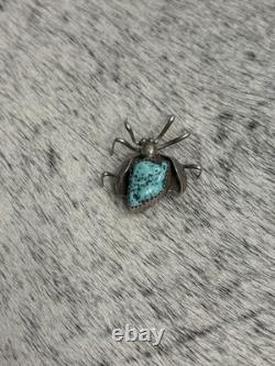 Native American Sterling Silver Turquoise Nugget Beetle Spider Bug Pin Brooch