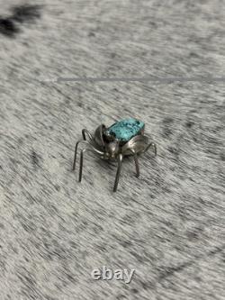 Native American Sterling Silver Turquoise Nugget Beetle Spider Bug Pin Brooch