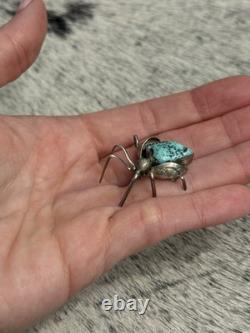 Native American Sterling Silver Turquoise Nugget Beetle Spider Bug Pin Brooch