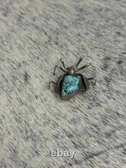 Native American Sterling Silver Turquoise Nugget Beetle Spider Bug Pin Brooch