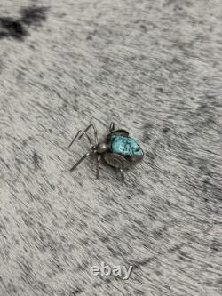 Native American Sterling Silver Turquoise Nugget Beetle Spider Bug Pin Brooch