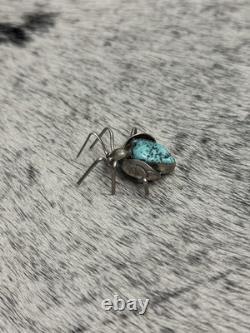 Native American Sterling Silver Turquoise Nugget Beetle Spider Bug Pin Brooch