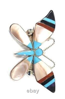 Native American Sterling Silver Zuni Handmade Butt Multicolor Pin/pendant