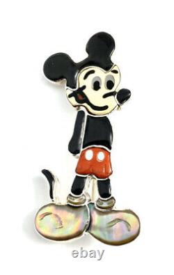 Native American Sterling Silver Zuni Mickey Mouse Multicolored Pin Pendant