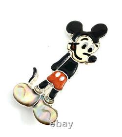 Native American Sterling Silver Zuni Mickey Mouse Multicolored Pin Pendant