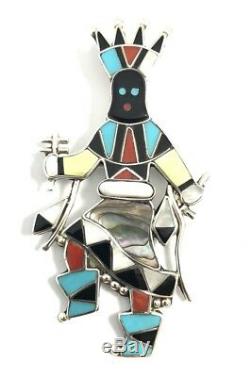 Native American Sterling Silver Zuni Multicolored Apache Dancer Pin Pendant