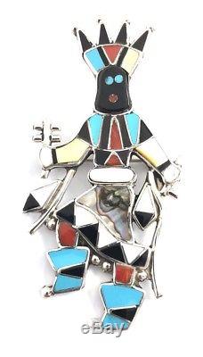 Native American Sterling Silver Zuni Multicolored Apache Dancer Pin Pendant
