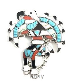 Native American Sterling Silver Zuni Multicolored Eagle Dancer Pin Pendant